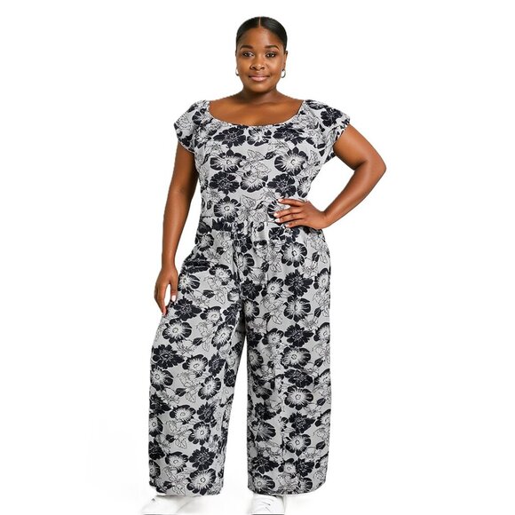 Hybrid & Company Off Shoulder High Waist Romper Wide Leg Jumper Size 3X (NWT) - Picture 1 of 12